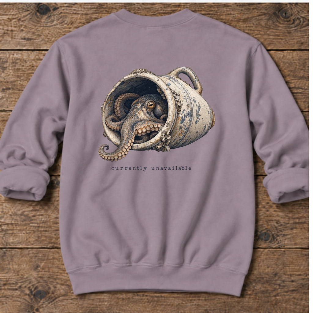 Currently Unavailable Octopus Back Design Midweight Sweatshirt in Paragon, Salty Paws Midweight Sweatshirt, back design flat lay