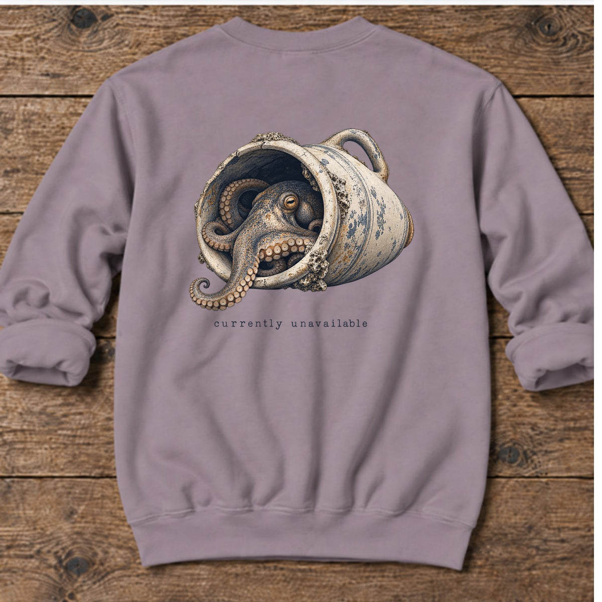 Currently Unavailable Octopus Back Design Midweight Sweatshirt in Paragon, Salty Paws Midweight Sweatshirt, back design flat lay