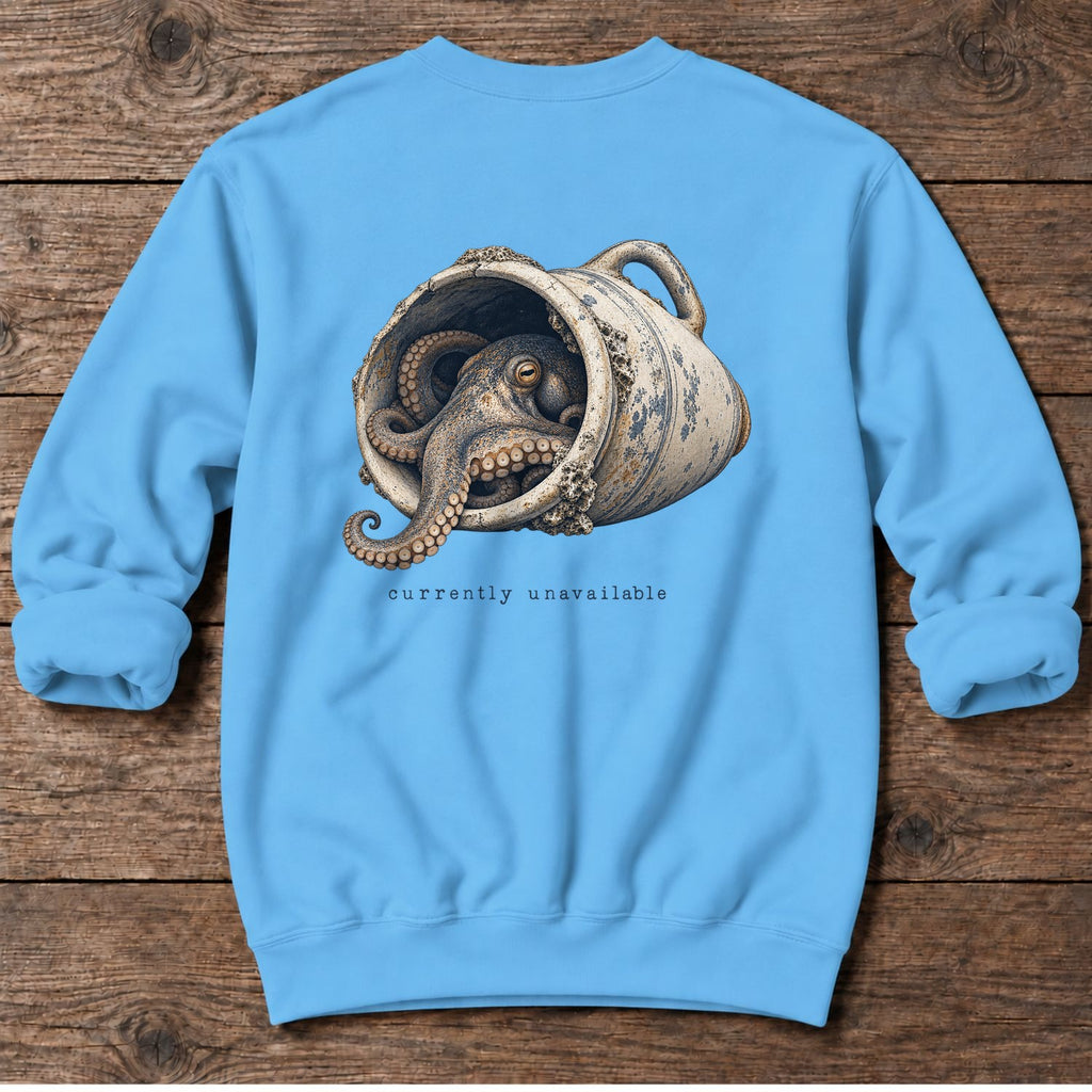 Currently Unavailable Octopus Back Design Midweight Sweatshirt in Sky, Salty Paws Midweight Sweatshirt, back design flat lay