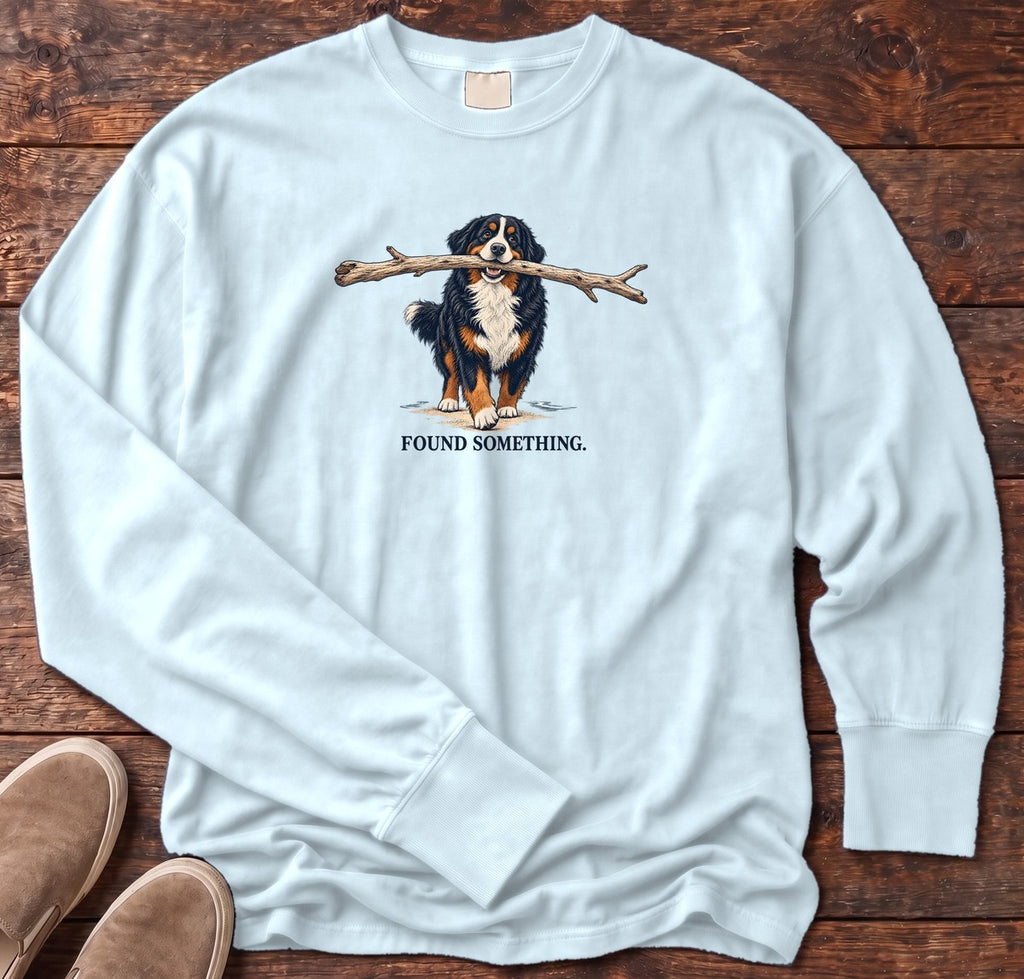 Found Something Bernese Long Sleeve Tee in Chambray, Salty Paws Comfort Colors long sleeve tee