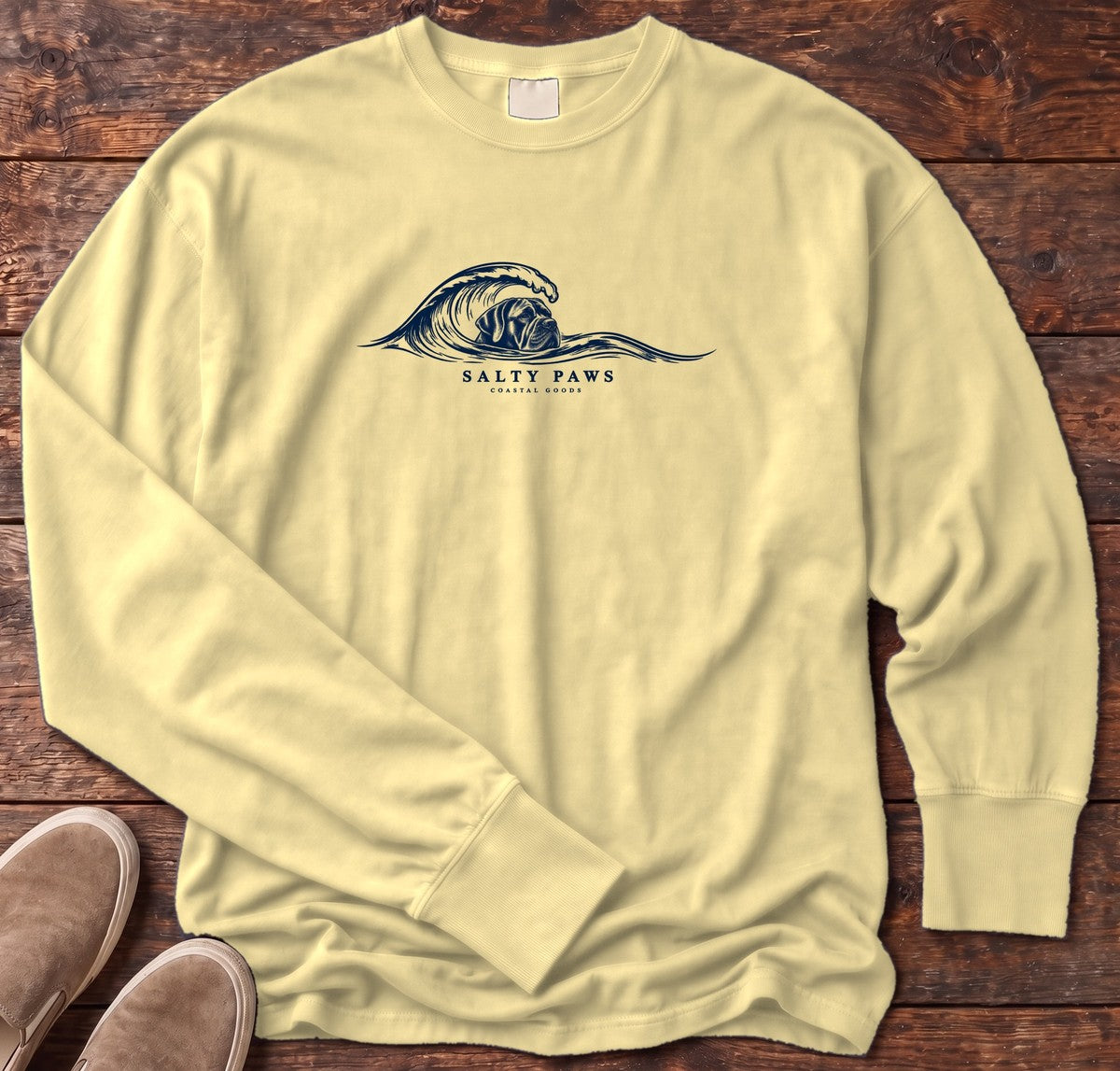 Cane Corso Wave Long Sleeve Tee in Butter, Salty Paws Comfort Colors long sleeve tee