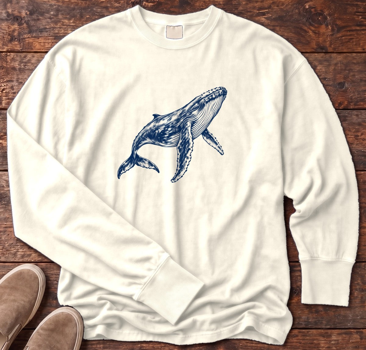 Humpback Whale Long Sleeve Tee in Ivory, Salty Paws Comfort Colors long sleeve tee