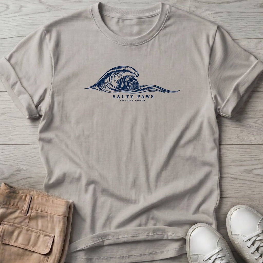 Cane Corso Wave T-Shirt in Ice Grey, Salty Paws T-Shirt, front design flat lay