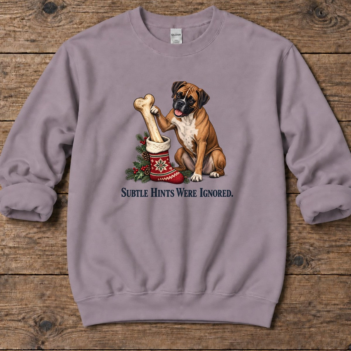 Subtle Hints Were Ignored Boxer Midweight Sweatshirt in Paragon, Salty Paws Midweight Sweatshirt, front design flat lay