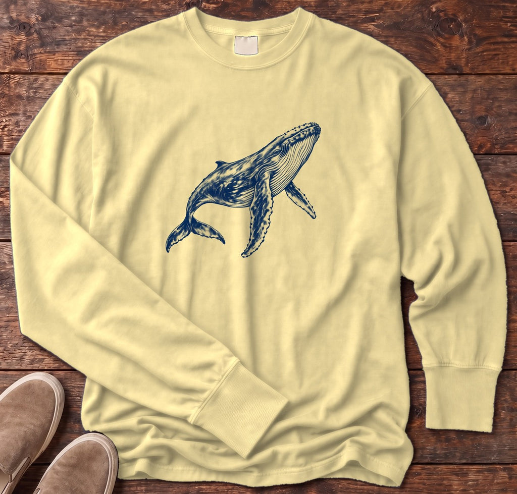 Humpback Whale Long Sleeve Tee in Butter, Salty Paws Comfort Colors long sleeve tee
