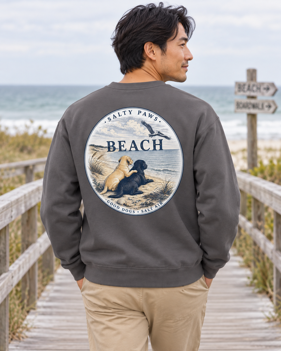 Beach Pelicans Labrador Midweight Sweatshirt in Charcoal, worn
