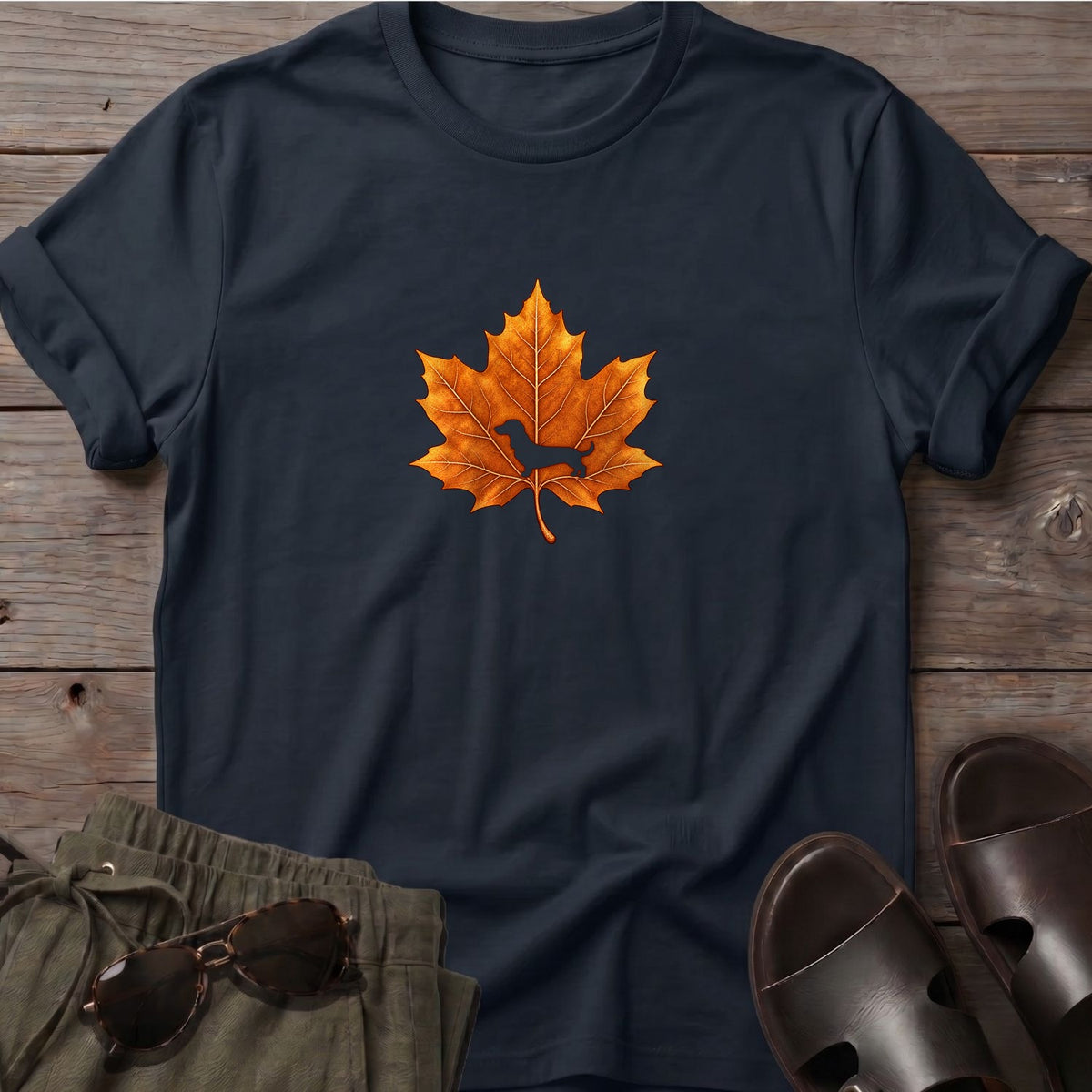 Dachshund Leaf T-Shirt in Black, Salty Paws coastal t-shirt