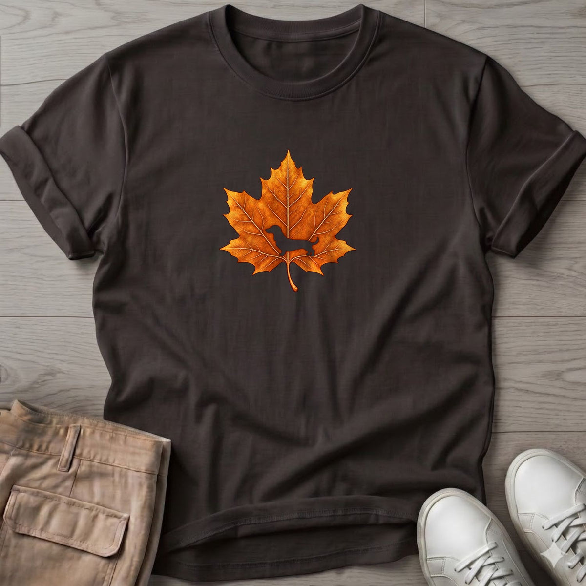 Dachshund Leaf T-Shirt in Dark Chocolate, Salty Paws coastal t-shirt