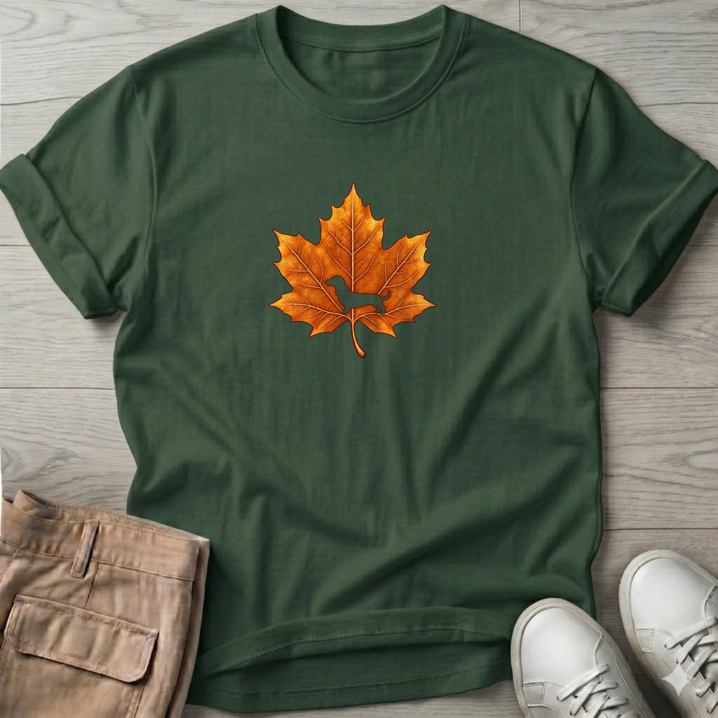 Dachshund Leaf T-Shirt in Forest Green, Salty Paws coastal t-shirt