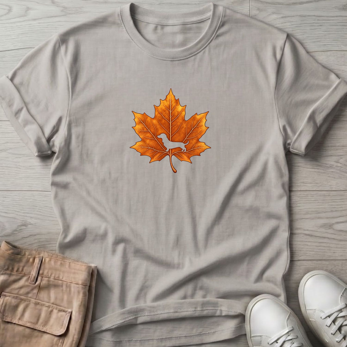 Dachshund Leaf T-Shirt in Ice Grey, Salty Paws coastal t-shirt