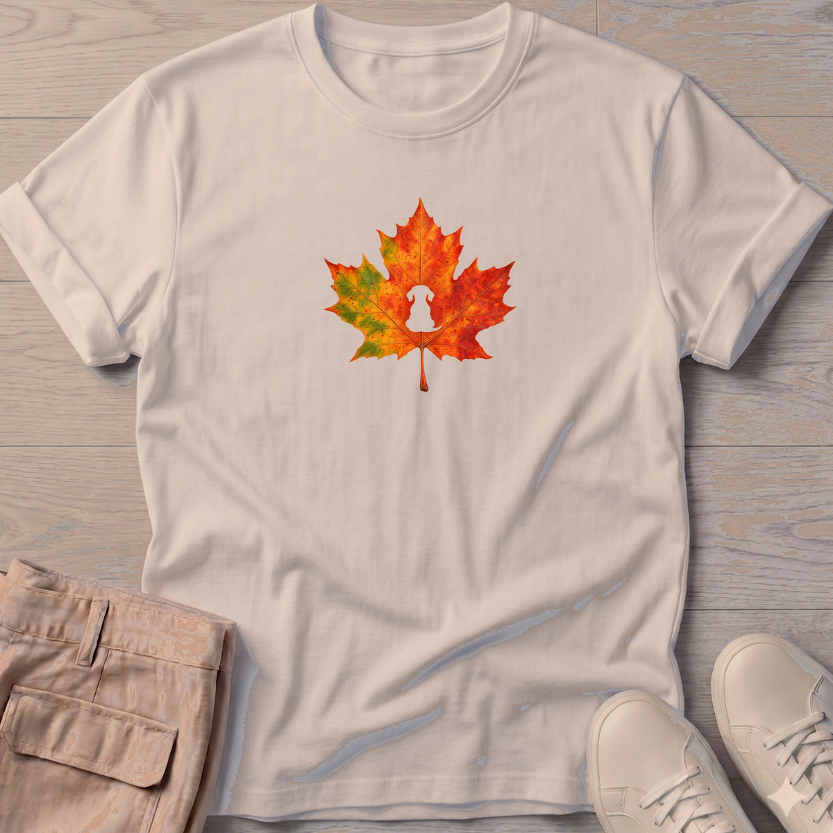 Dachshund Leaf T-Shirt in Sand, Salty Paws coastal t-shirt