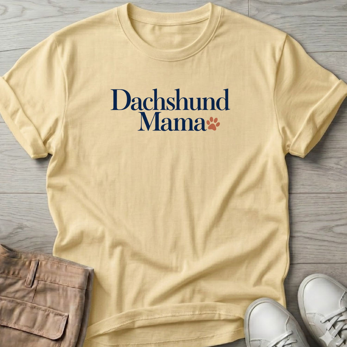Dachshund Mama T-Shirt in Cornsilk, Salty Paws coastal t-shirt