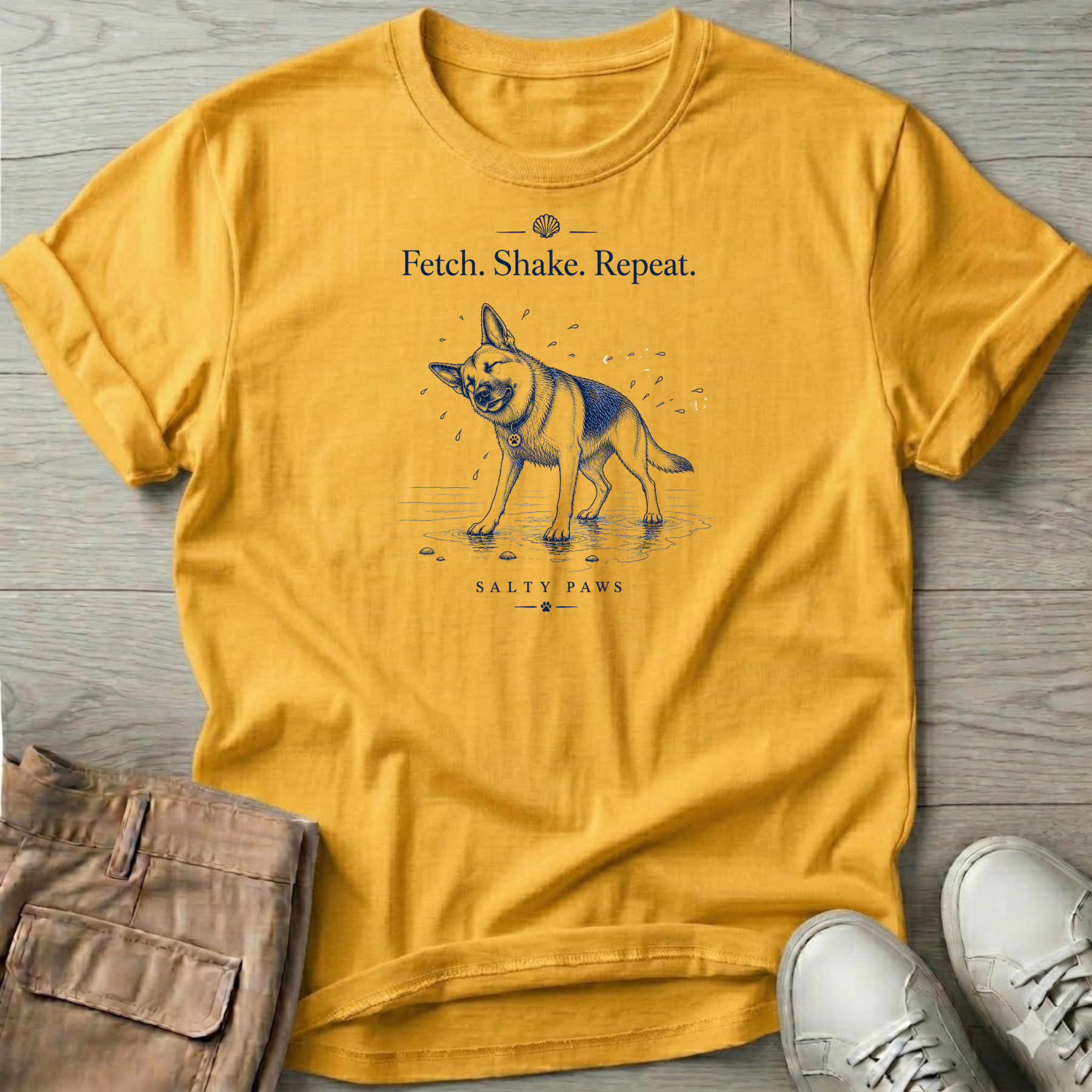 Shepherd Fetch. Shake. Repeat. Dog T-Shirt