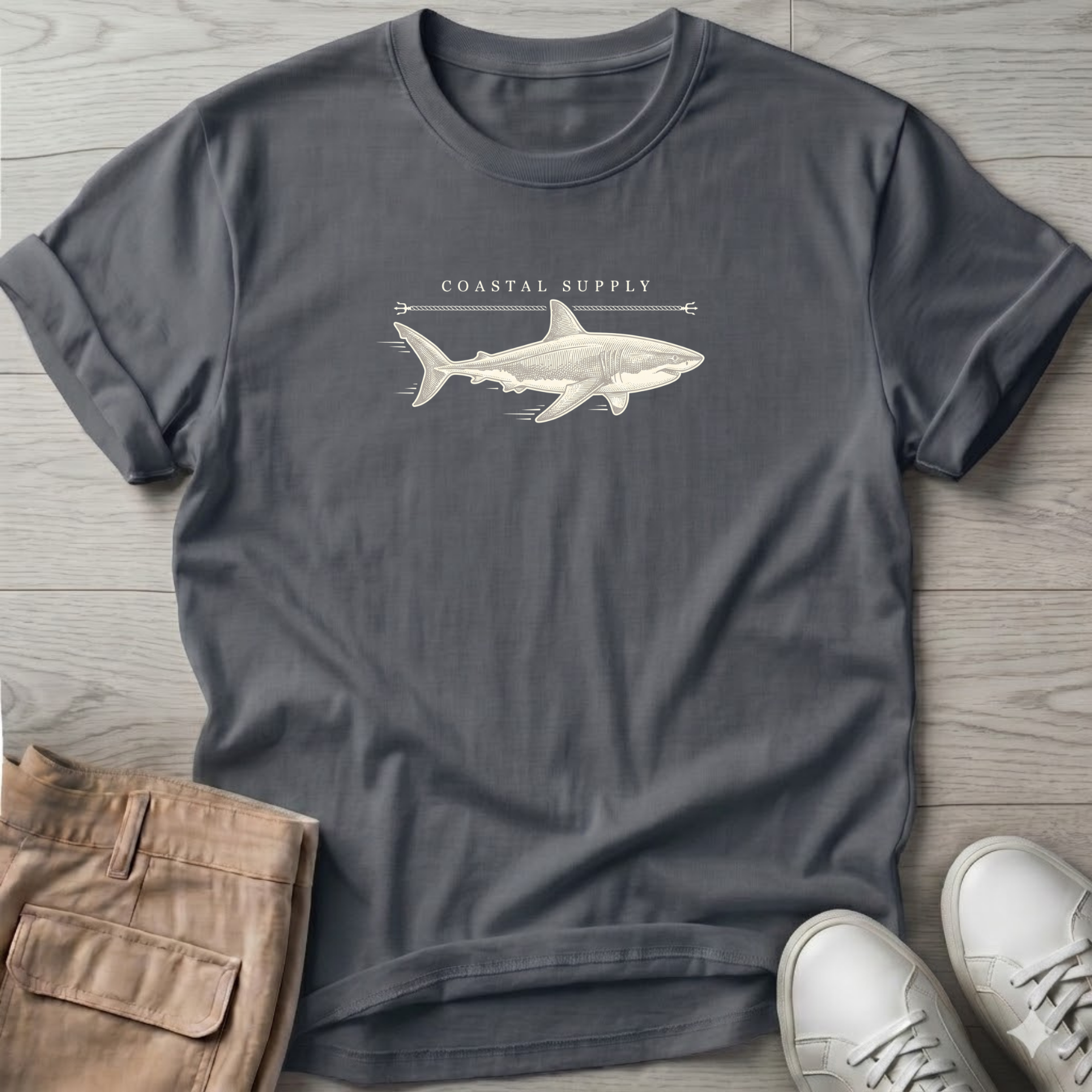 Coastal Shark T-Shirt — Beach Line Art Tee