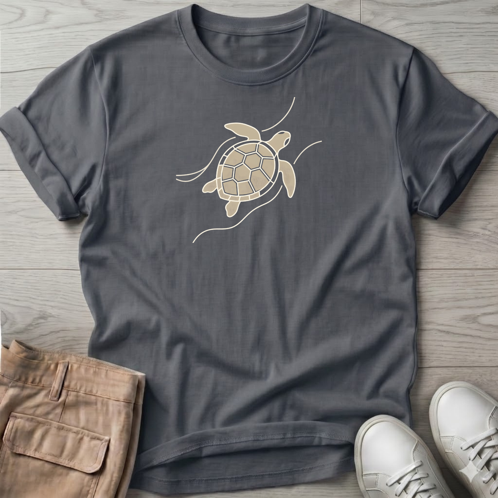 Sea Turtle Waves Beach Ocean Line Art Tee