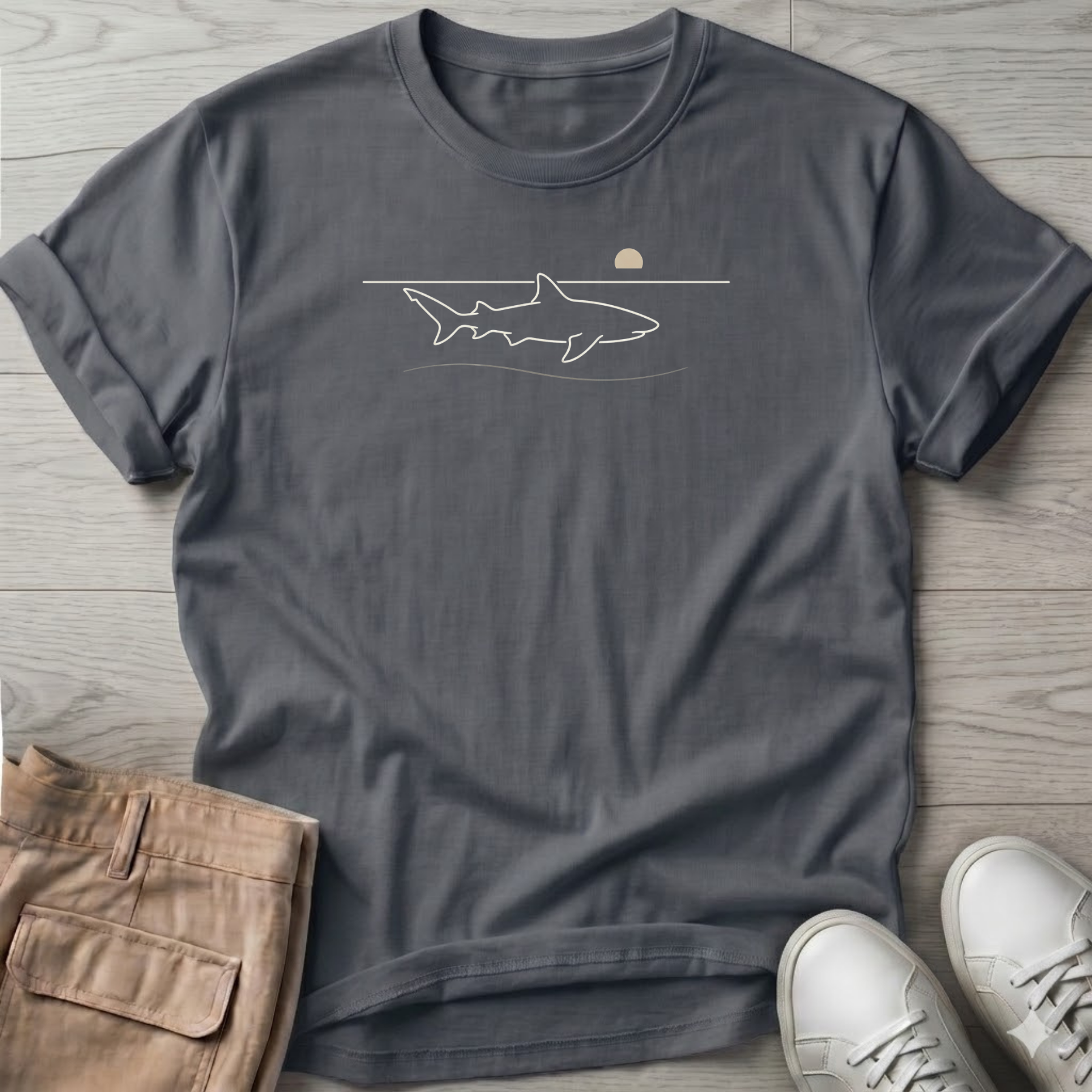 Shark Beach Ocean Line Art Tee