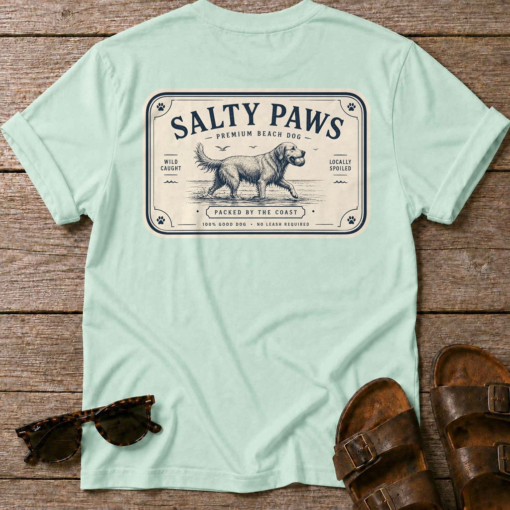Salty Paws Premium Beach Dog Back Design T-Shirt in Mint Green