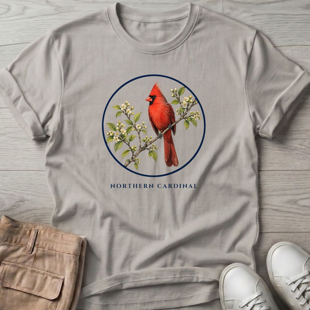 Northern Cardinal T-Shirt in Ice Grey