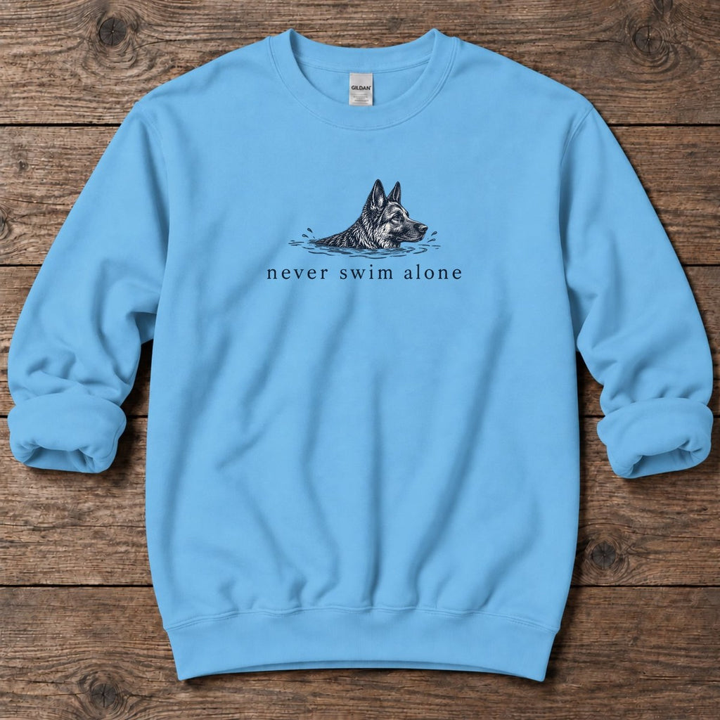 Never Swim Alone German Shepherd Midweight Sweatshirt in Sky, Salty Paws coastal sweatshirt