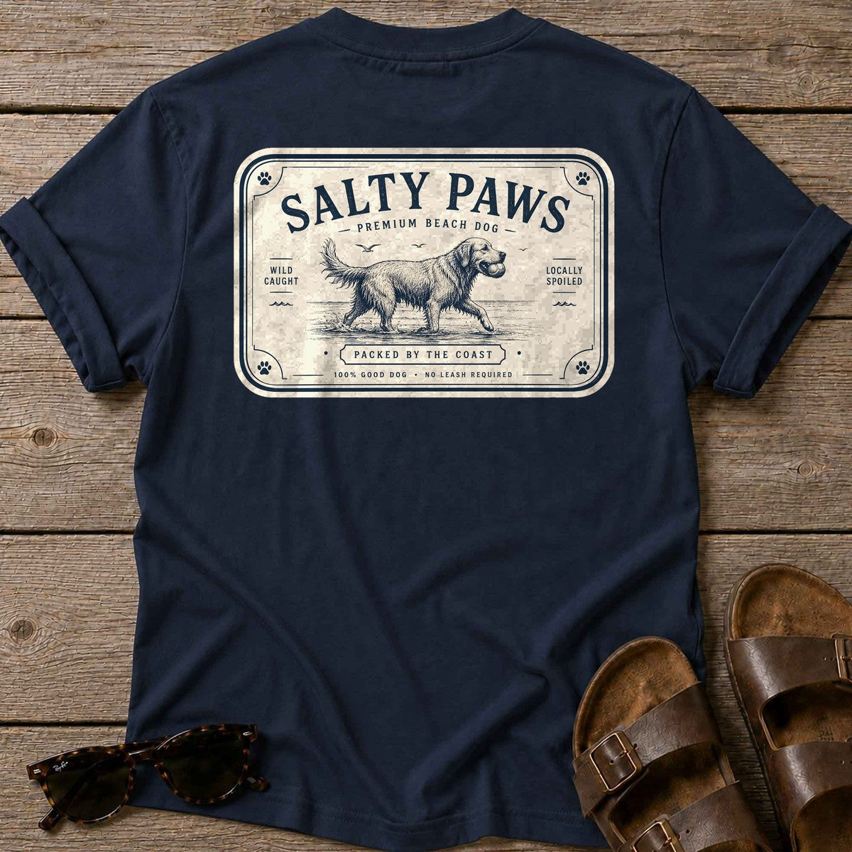 Salty Paws Premium Beach Dog Back Design T-Shirt in Navy