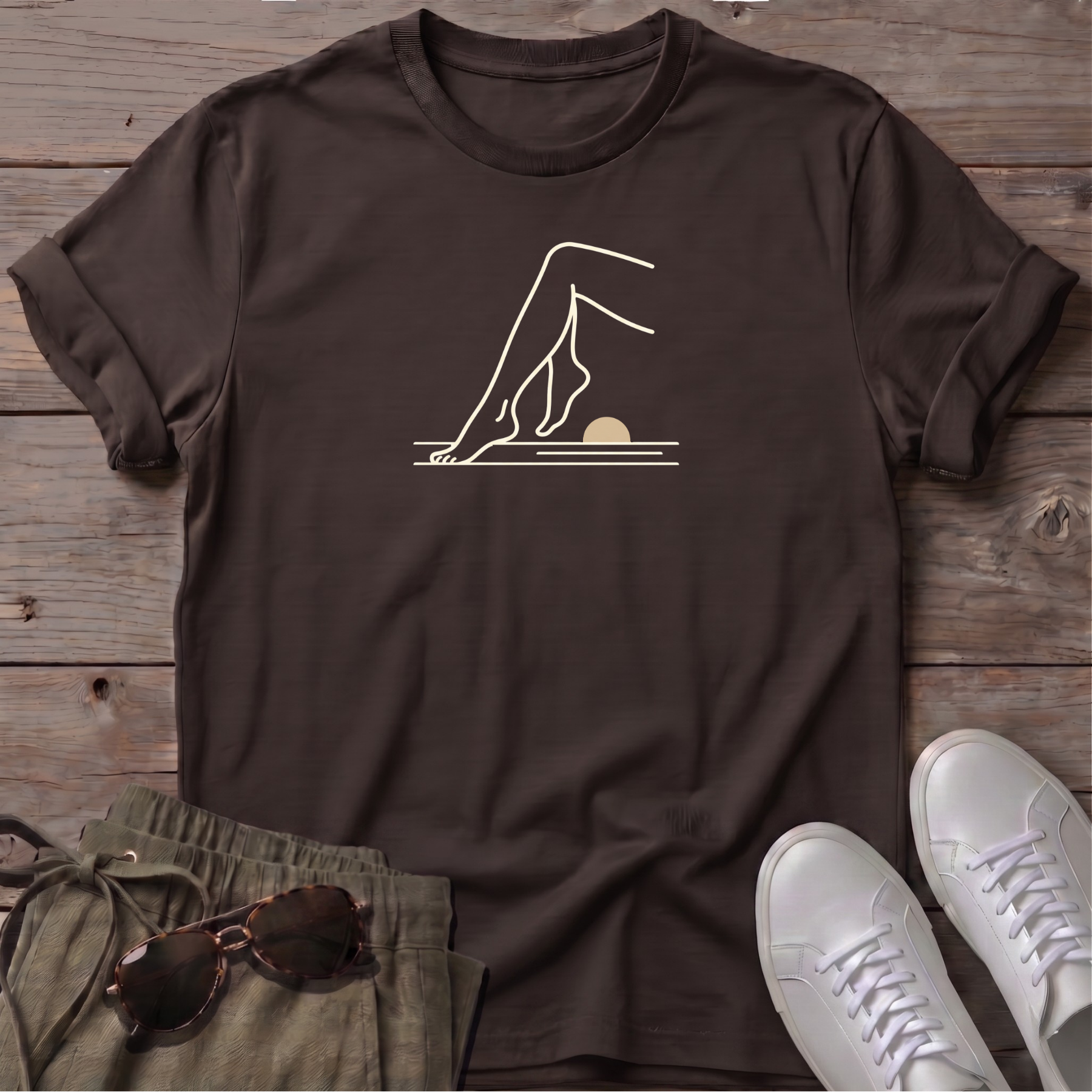 Legs Dog Beach Ocean Line Art Tee