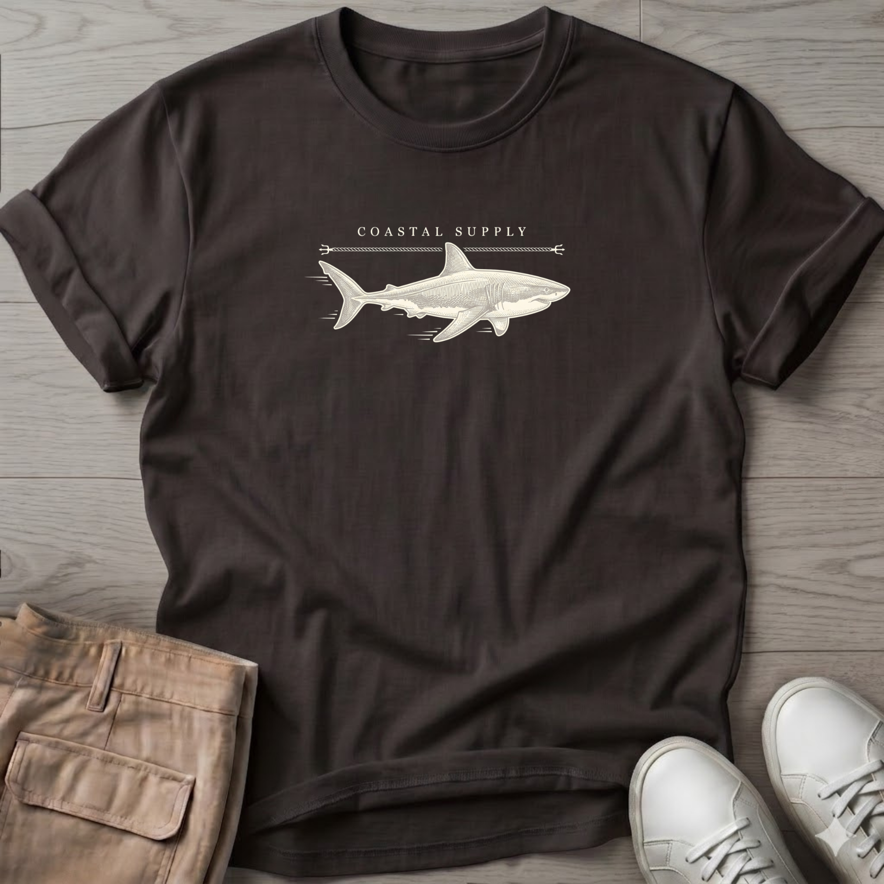 Coastal Shark T-Shirt — Beach Line Art Tee
