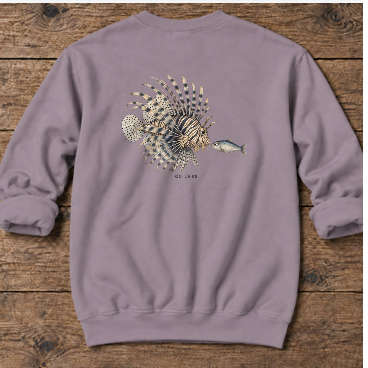 Do Less Lionfish Back Design Midweight Sweatshirt in Paragon, Salty Paws Midweight Sweatshirt, back design flat lay
