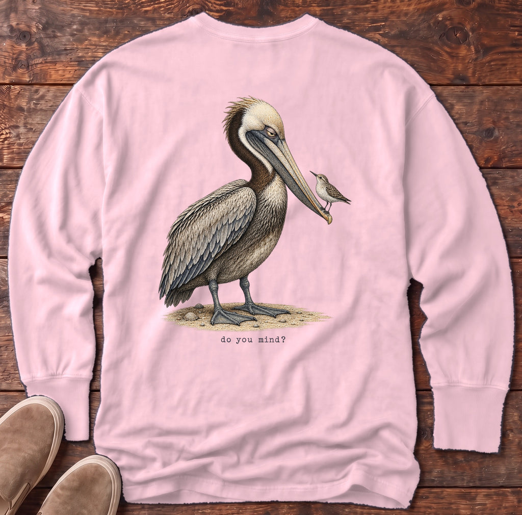 Do You Mind? Pelican Back Design Long Sleeve Tee Comfort Colors in Blossom, Salty Paws Comfort Colors Long Sleeve Tee, back design flat lay