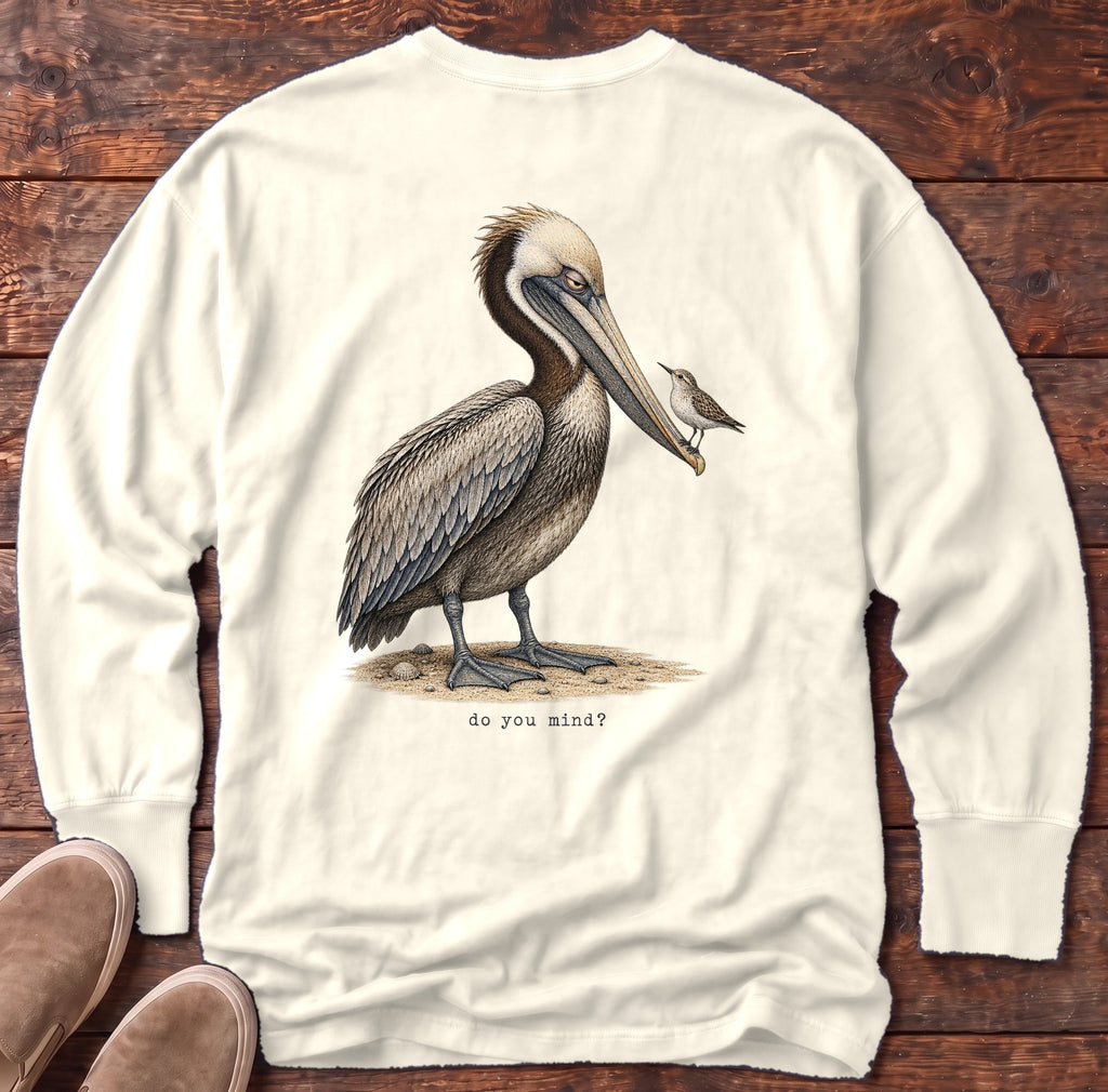 Do You Mind? Pelican Back Design Long Sleeve Tee Comfort Colors in Ivory, Salty Paws Comfort Colors Long Sleeve Tee, back design flat lay