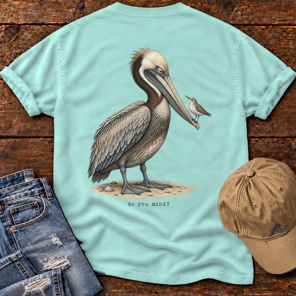 Do You Mind? Pelican Back Design T-Shirt Comfort Colors in Chalky Mint, Salty Paws Comfort Colors T-Shirt, back design flat lay