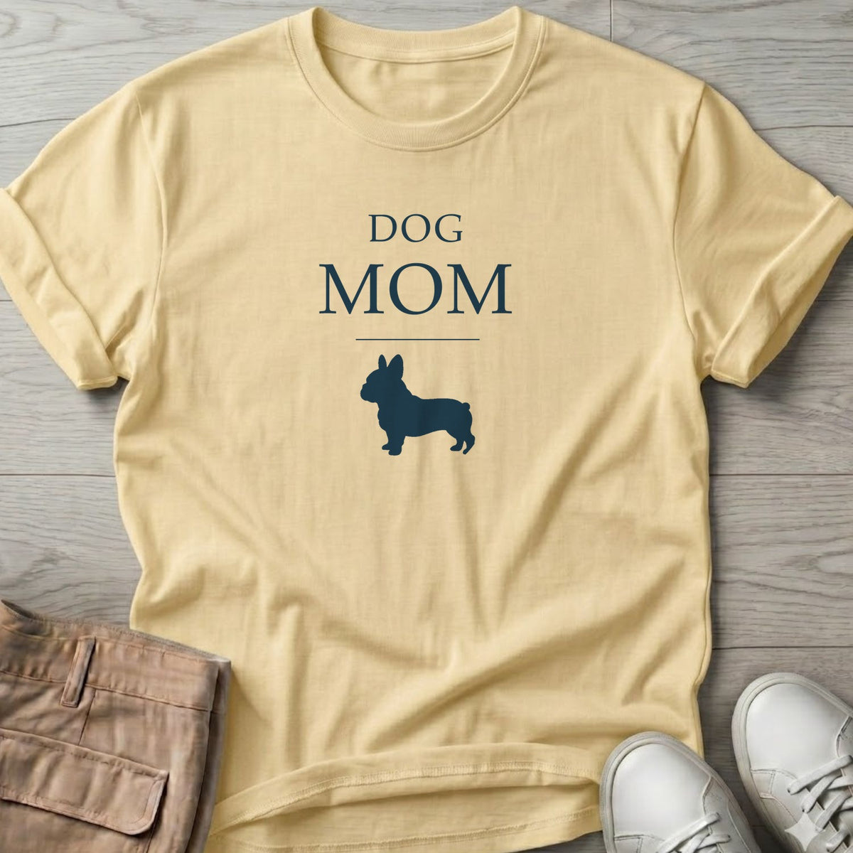 Dog Mom Frenchie T-Shirt in Cornsilk, Salty Paws coastal t-shirt