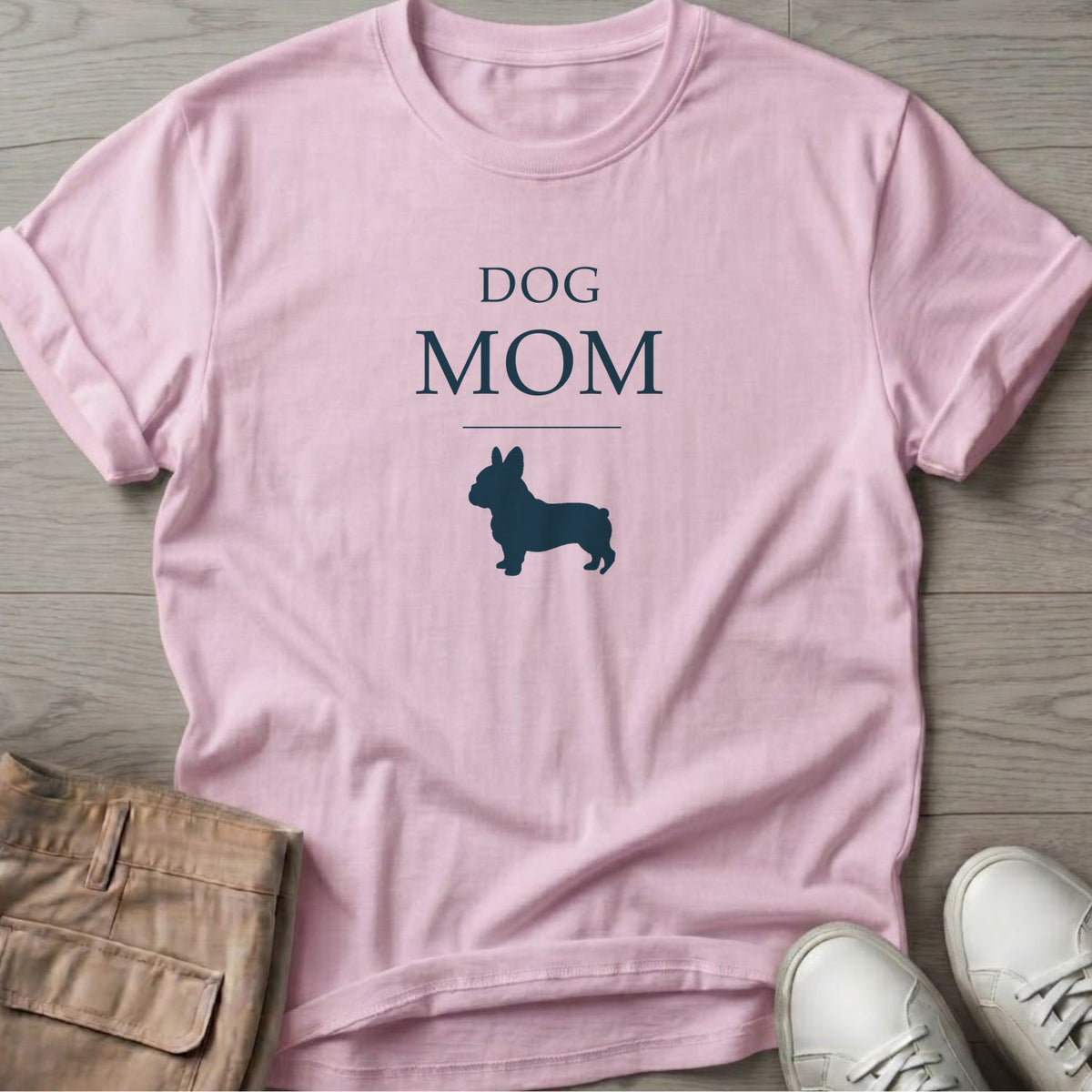 Dog Mom Frenchie T-Shirt in Light Pink, Salty Paws coastal t-shirt