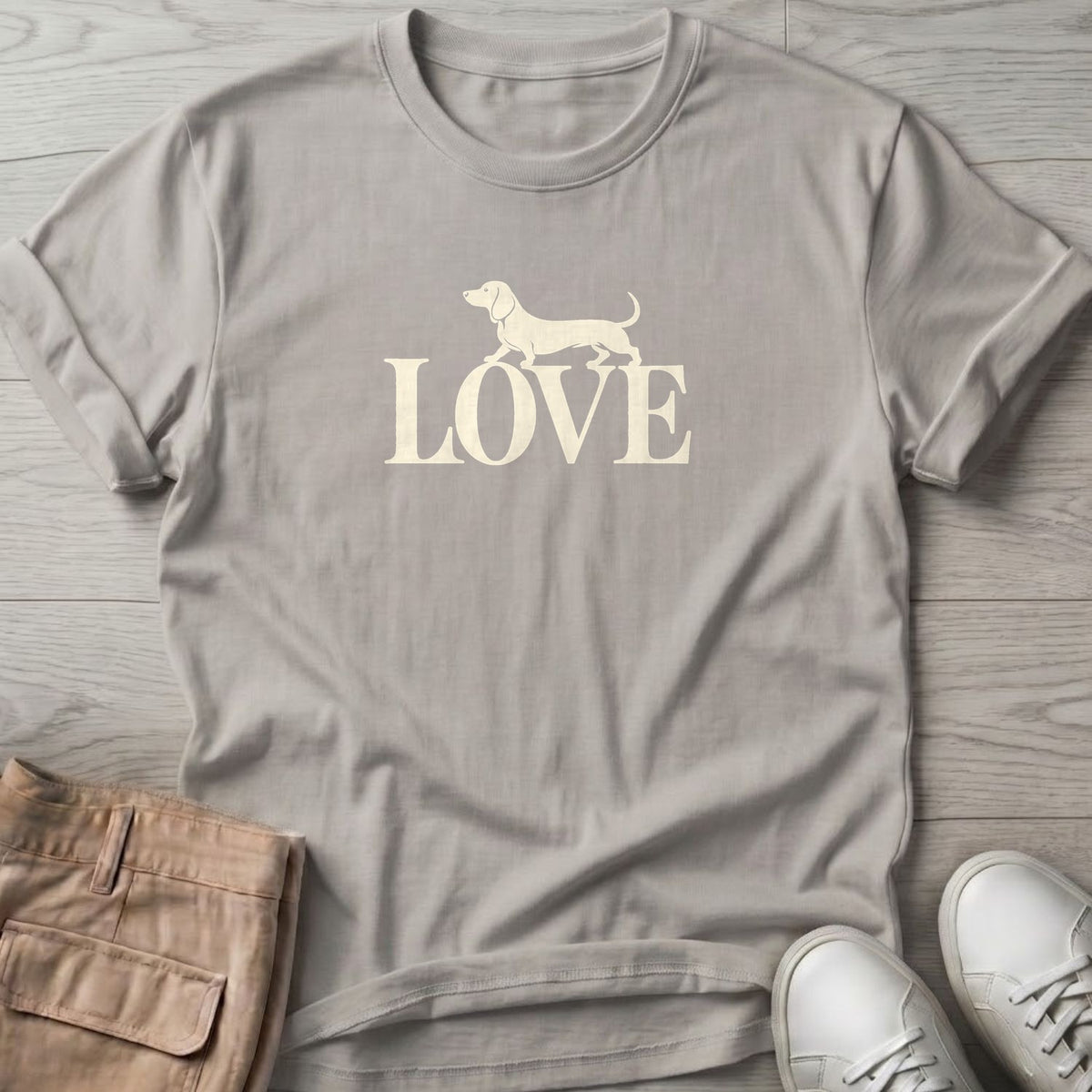Doxie LOVE T-Shirt in Ice Grey, Salty Paws coastal t-shirt