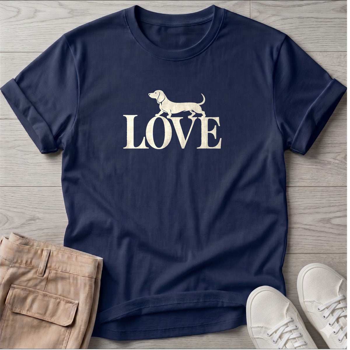Doxie LOVE T-Shirt in Navy, Salty Paws coastal t-shirt