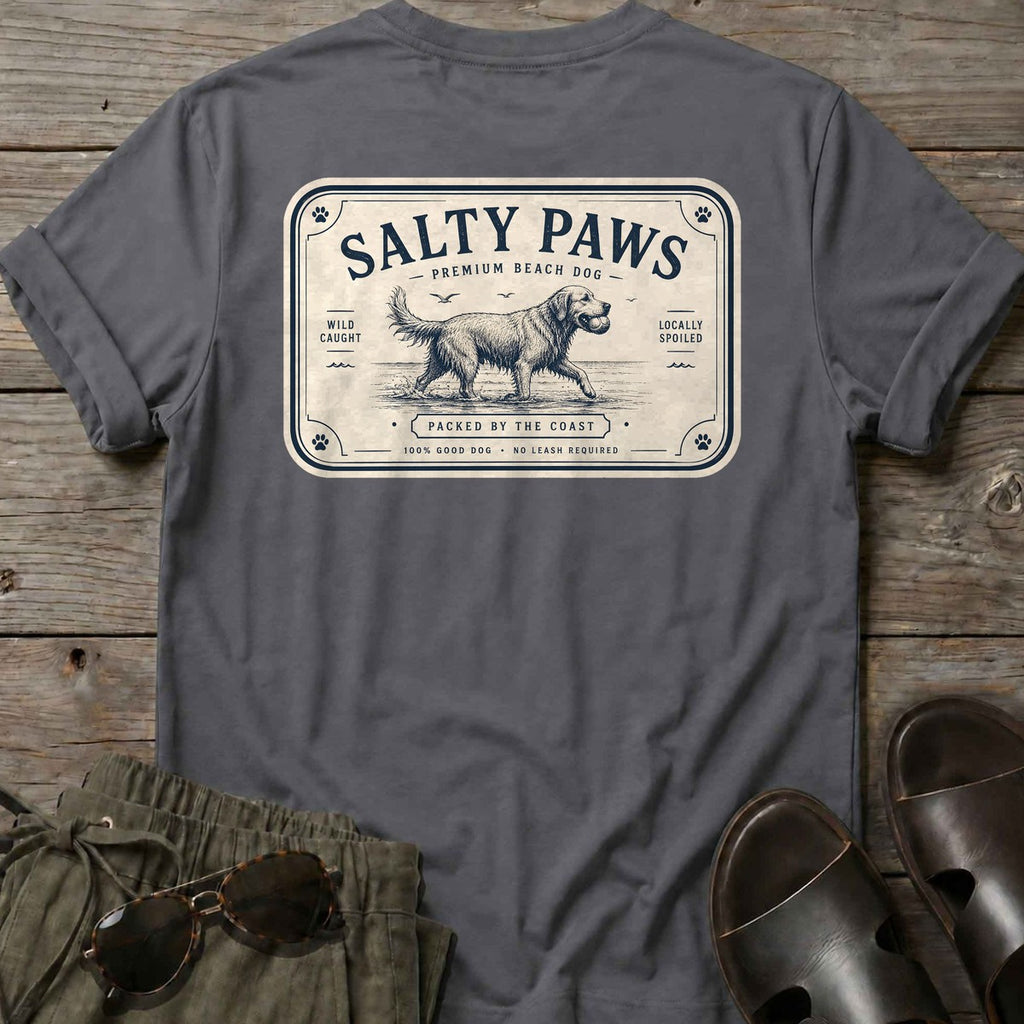 Salty Paws Premium Beach Dog Back Design T-Shirt in Charcoal