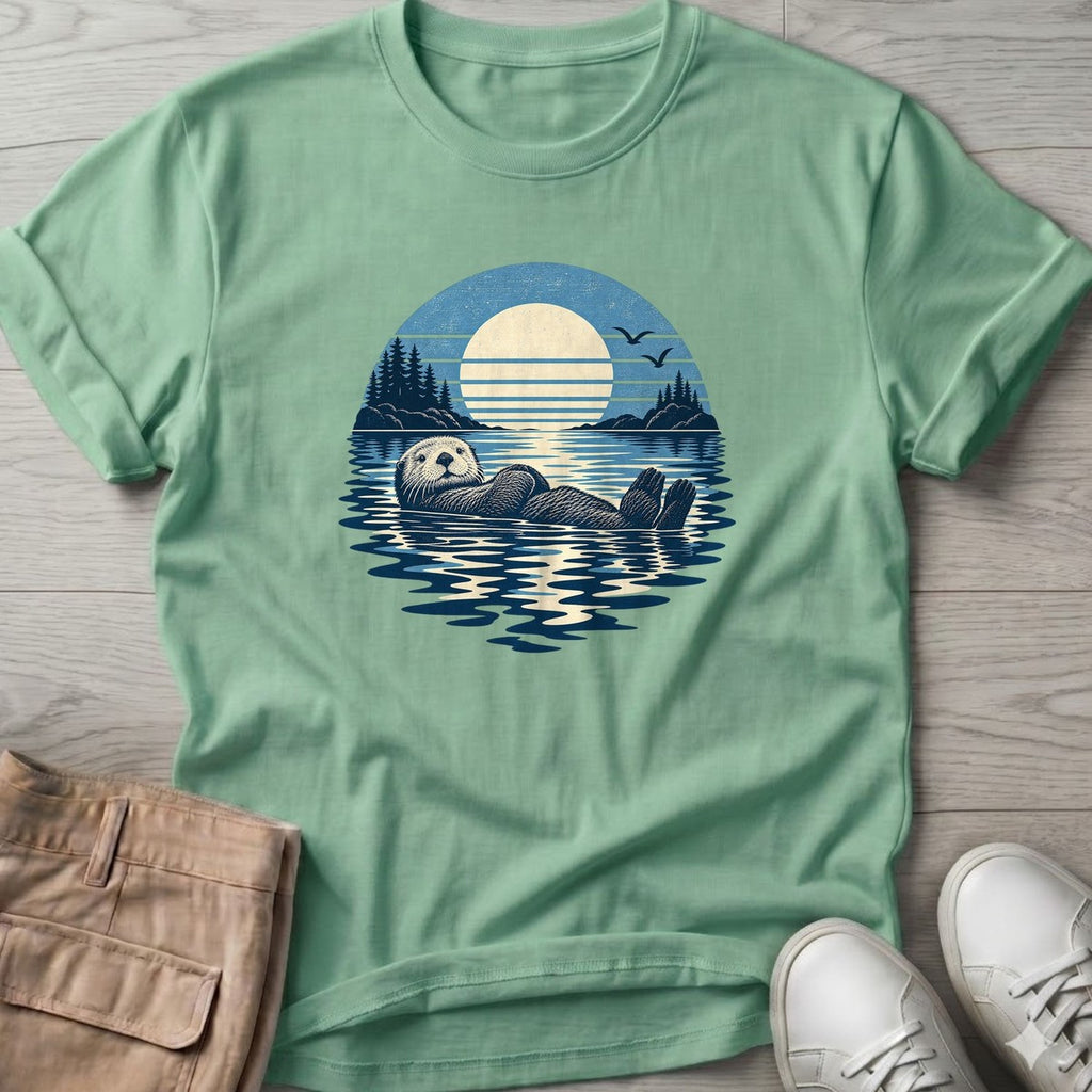 Moonlit Sea Otter T-Shirt in Mint Green