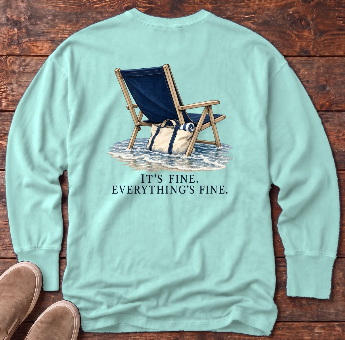 Everything's Fine Beach Chair Back Design Long Sleeve Tee in Chalky Mint, Salty Paws Comfort Colors long sleeve tee