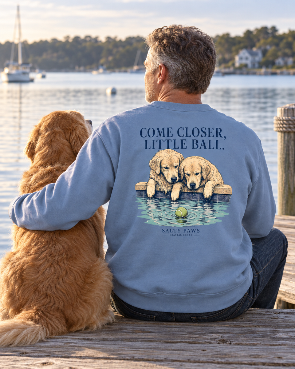 Closer Retrievers Midweight Sweatshirt in Stone Blue, worn
