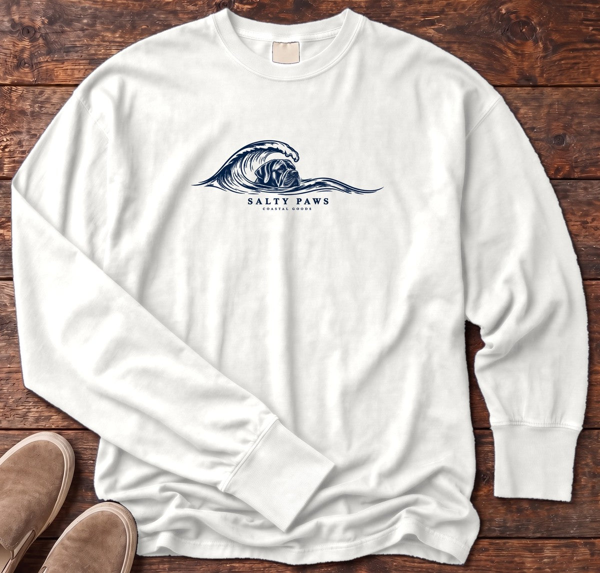 Cane Corso Wave Long Sleeve Tee in White, Salty Paws Comfort Colors long sleeve tee