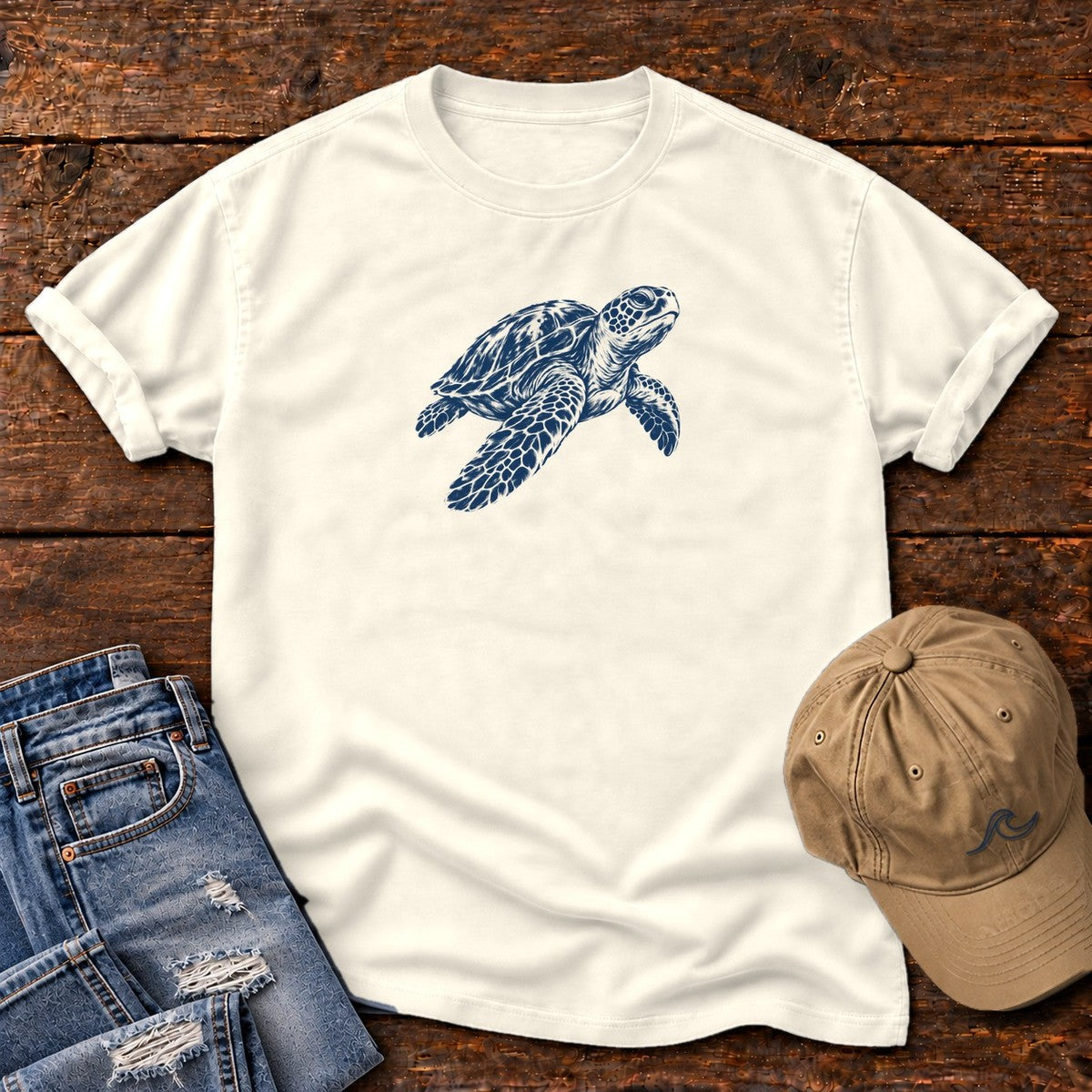 Sea Turtle T-Shirt in Ivory, Salty Paws Comfort Colors T-Shirt, front design flat lay