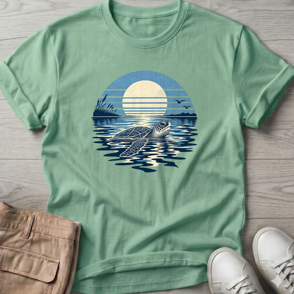 Moonlit Sea Turtle T-Shirt in Mint Green