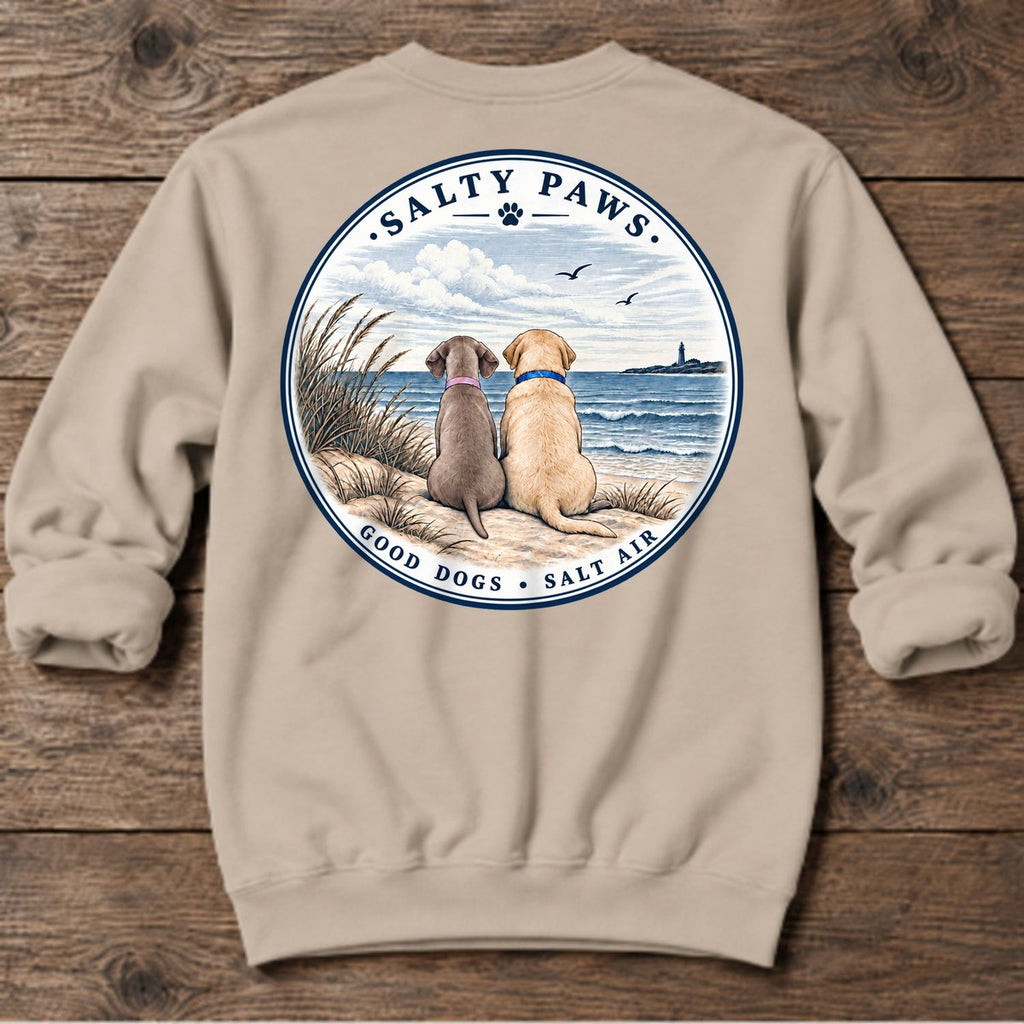 Beach Pelican Weim/Golden - Midweight Sweatshirt in Sand, Salty Paws coastal sweatshirt