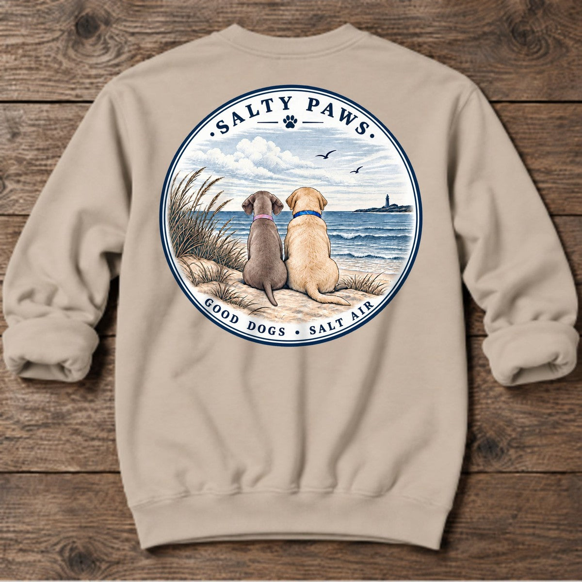 Beach Pelican Weim/Golden - Midweight Sweatshirt in Sand, Salty Paws coastal sweatshirt