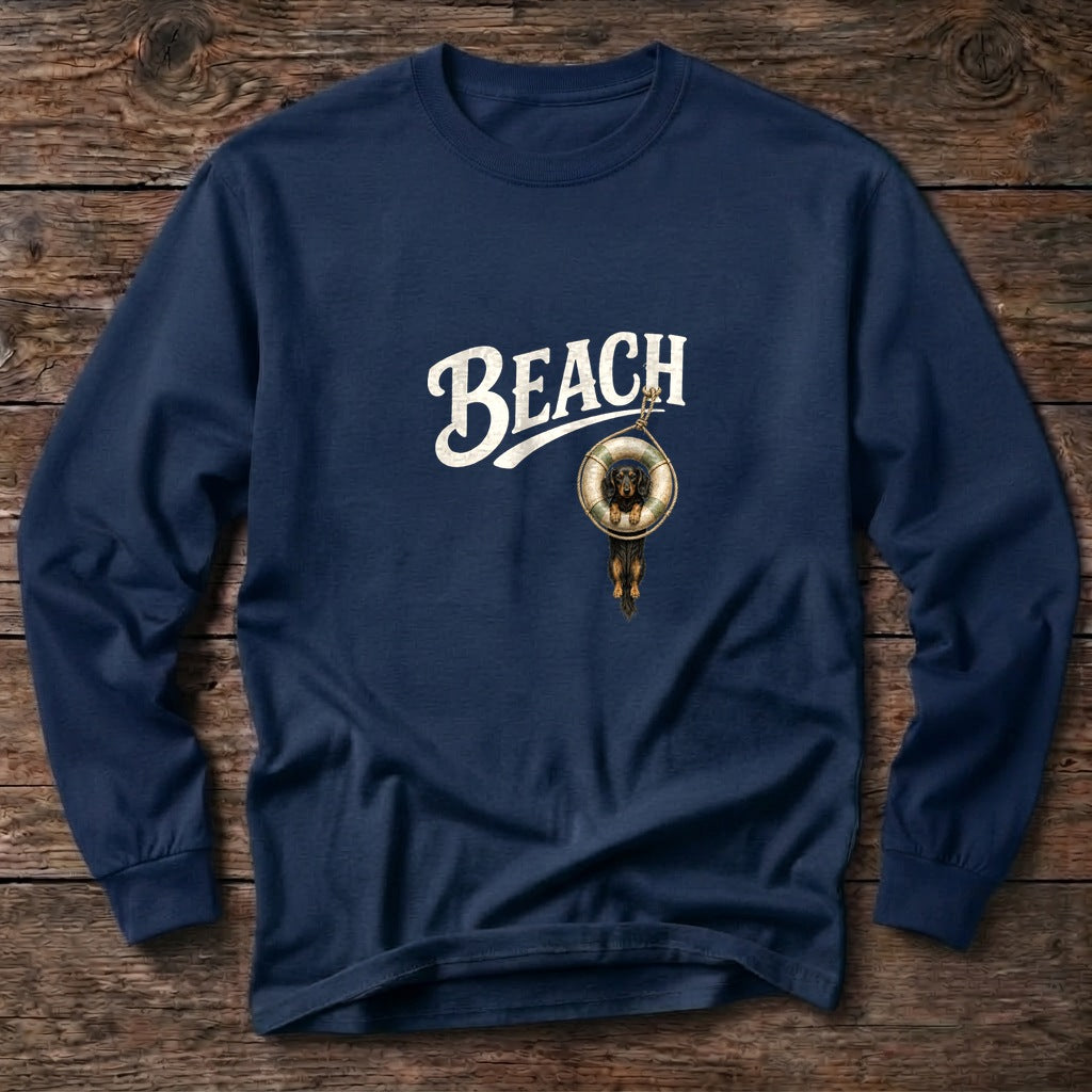 Beach Doxie Tube T-Shirt in Navy, Salty Paws coastal long sleeve tee