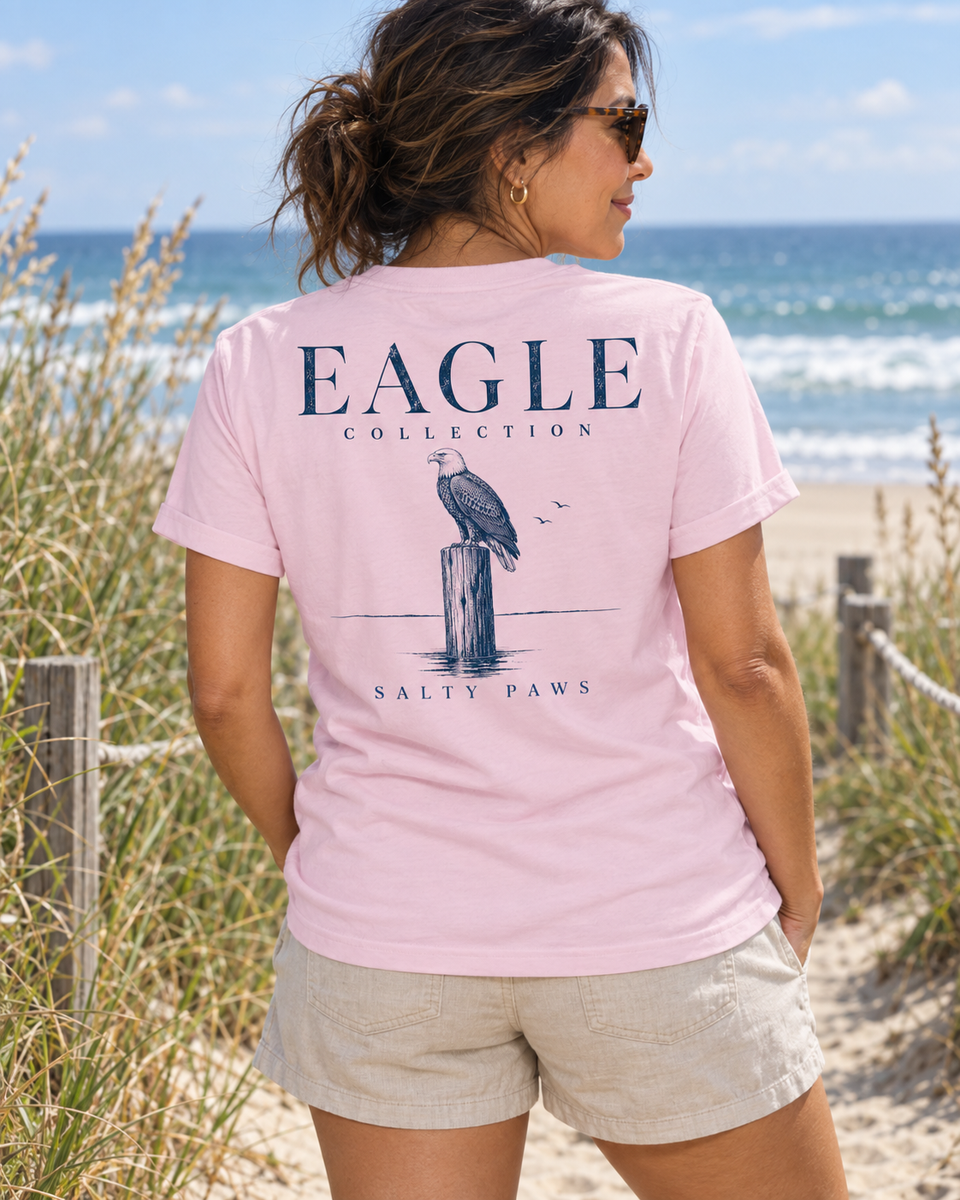 Eagle Collection back design tee in Light Pink, worn