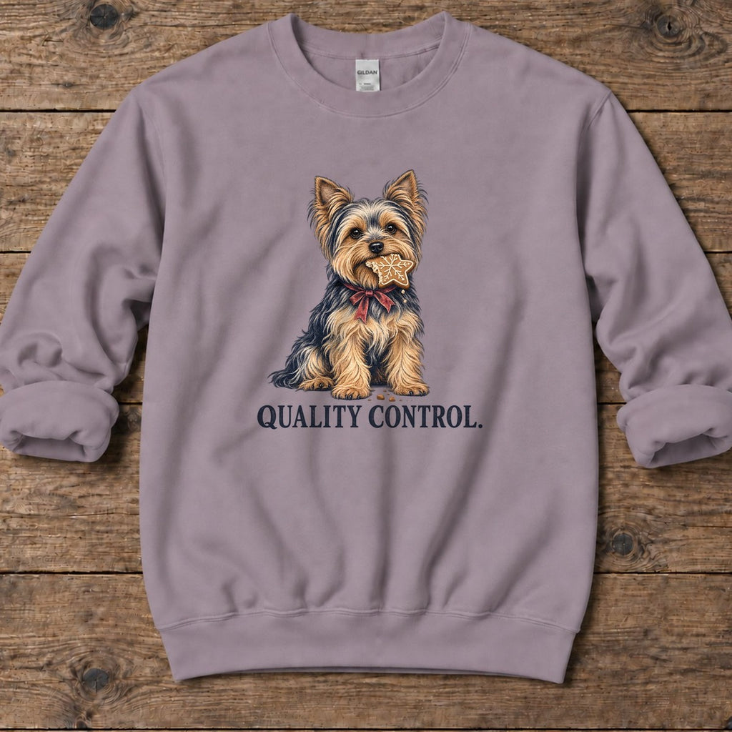 Quality Control Yorkie Midweight Sweatshirt in Paragon, Salty Paws Midweight Sweatshirt, front design flat lay