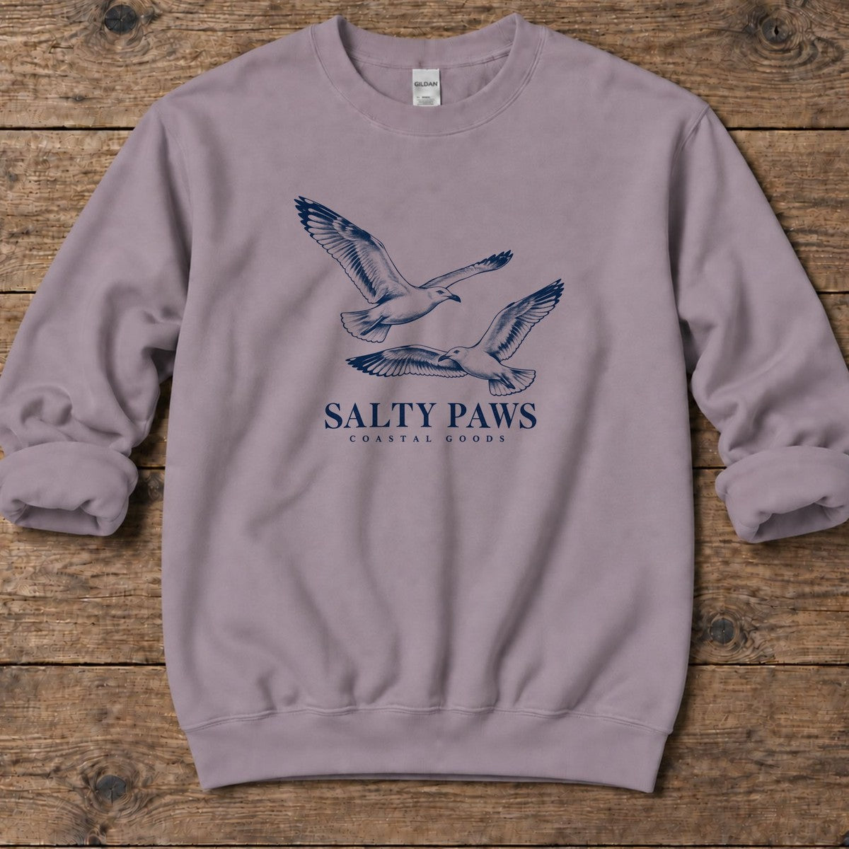 Gull Flight Coastal Goods Midweight Sweatshirt in Paragon, Salty Paws Midweight Sweatshirt, front design flat lay
