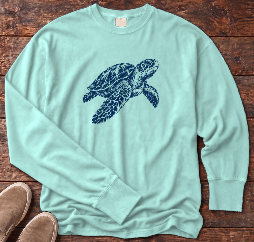 Sea Turtle Long Sleeve Tee in Chalky Mint, Salty Paws Comfort Colors long sleeve tee