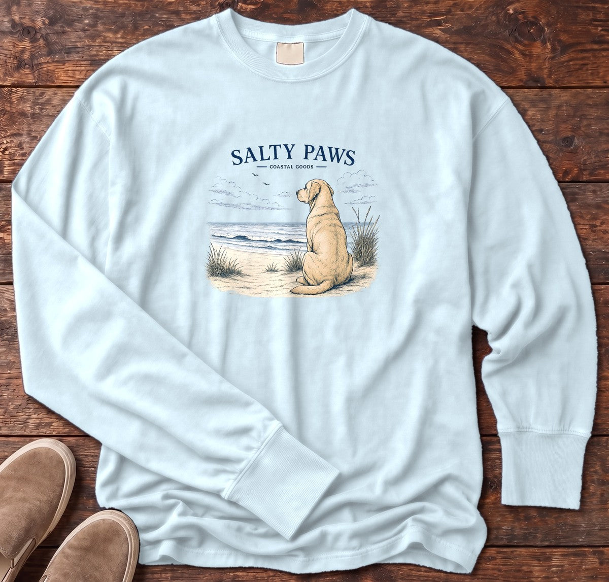SP Yellow Lab Long Sleeve Tee in Chambray, Salty Paws Comfort Colors long sleeve tee