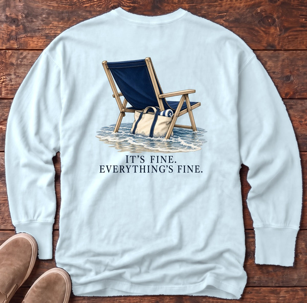 Everything's Fine Beach Chair Back Design Long Sleeve Tee in Chambray, Salty Paws Comfort Colors long sleeve tee
